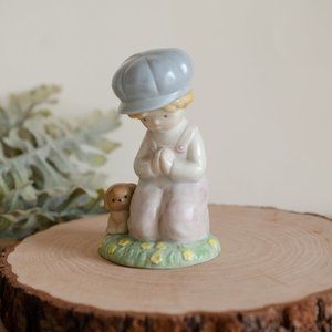 Praying Boy with Dog figurine Enesco Japan 1990 "Wishing You God's Blessing"
